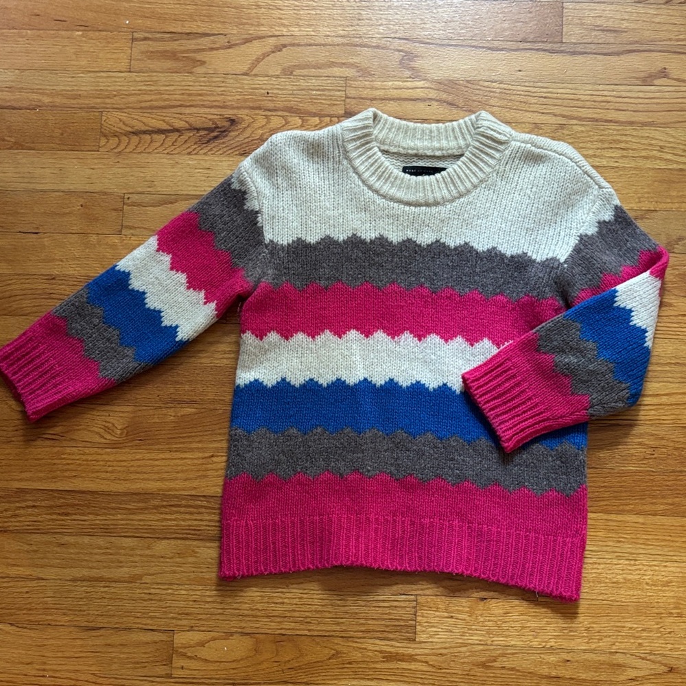 MARC by MARC JACOBS Sweater Long Sleeve Crew Neck Chevron Stripe S Wool Nylon